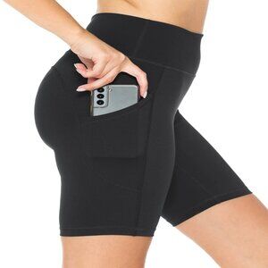 Womens Premium 240GSM Fabric 8"Inseam Bike Shorts Phone & Card Pocket S-XL Black